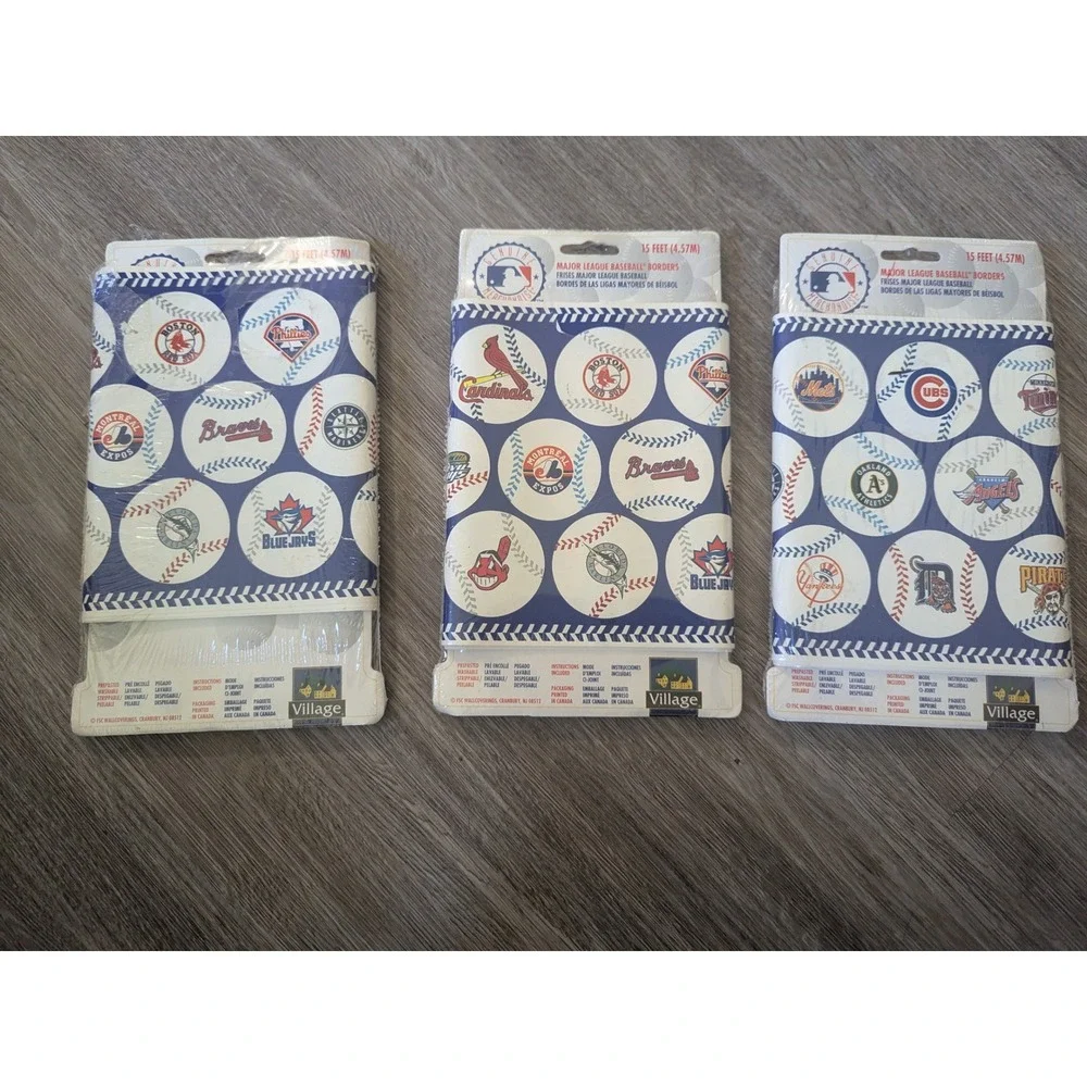3 Village Major League Baseball MLB Borders 15 Ft. Vintage Wallpaper Room Decor